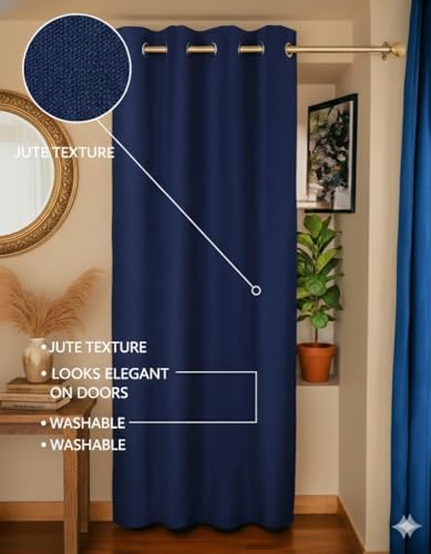 Image of Premium Jute Curtains | 7 Feet Long Curtains | Home, Living Room & Bedroom | Size= 54 x 84 Inches (Navy Bue)