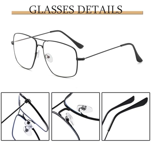 Image of Non Prescription Glasses - Classic Square Clear Lens Metal Frame for Men Women