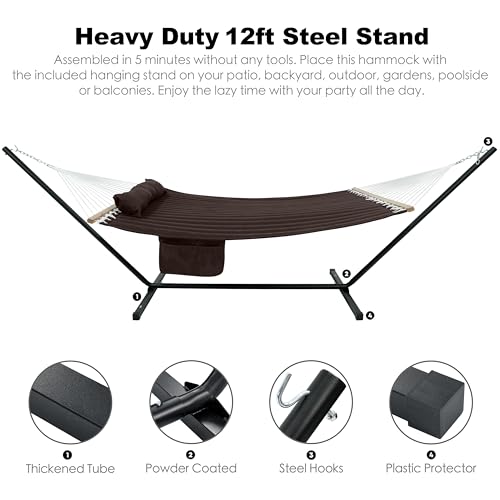 Image of GAFETE 2 Person Hammock with Stand for Outside, Heavy Duty Steel Stand