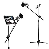 Microphone and Tablet Tripod Boom Stand Kit, Kasonic 2-in-1 Adjustable Telescopic Tablet Holder for Apple iPad Air Mini Samsung Galaxy Note Pro Microsoft Surface Google Nexus