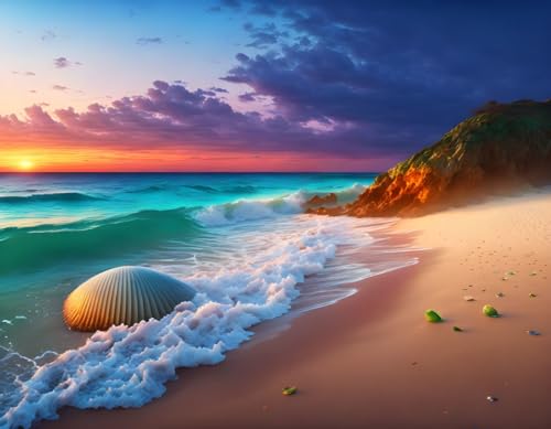 Affiche vagues et coucher de soleil 58x90 cm pour salon zen