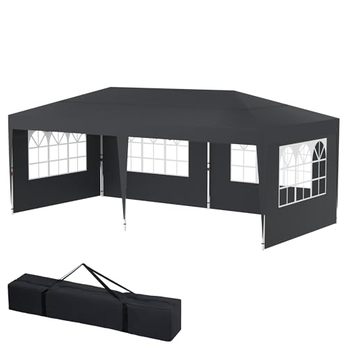 FIVMEN Pavillon 3x6 m Faltpavillon mit Seitenteilen und Fenstern und Tragetasche Faltzelt Polyester UV Schutz Faltbar Partyzelt Wasserdicht Windschutz Gartenpavillon Zelt, Type E (Anthrazit)