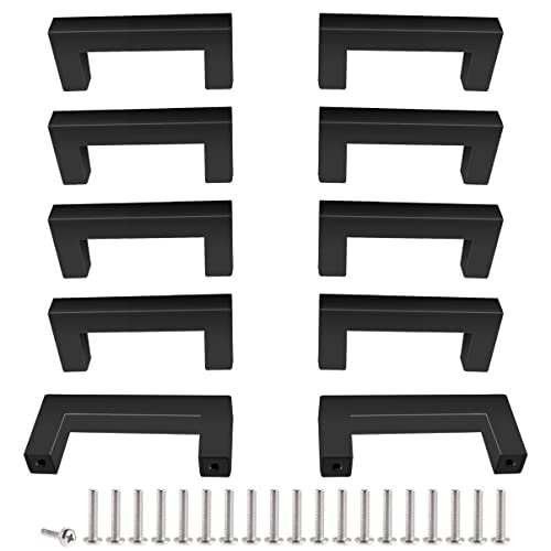 Drenky Tiradores Cajones, Negro Mate Tiradores Armarios de Acero Inoxidable 64 mm Centros de orificio 10 piezas Manijas de Muebles con Tornillos para Cocinas