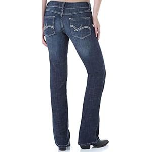 Wrangler Women's Western Mid Rise Stretch Boot Cut Jean, Navy, 9W x 32L