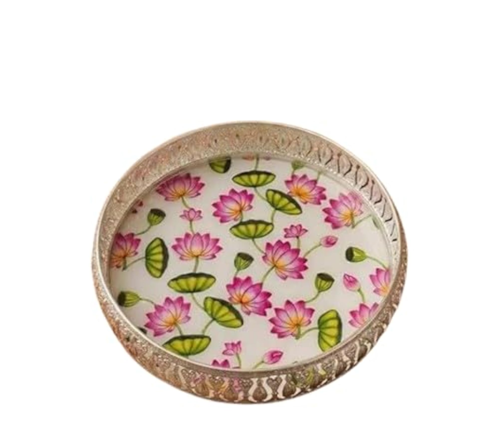 German Silver Round Decorative Embossed Tray