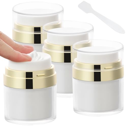 Image of Segbeauty 1.7oz Airless Pump Bottles Travel, Airless Pump Jars Pack of 4 Gold Empty Travel Jars for Creams Vacuum Bottle Dispenser, 50ml Refillable Bottle for Toiletries Moisturizer Container