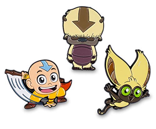 Avatar: The Last Airbender Exclusive 3-Pack Enamel Pin Set | Chibi Avatar Aang, Momo, and Flying Sky Bison Appa | Official Nickelodeon Toy Collectible, Anime Gifts