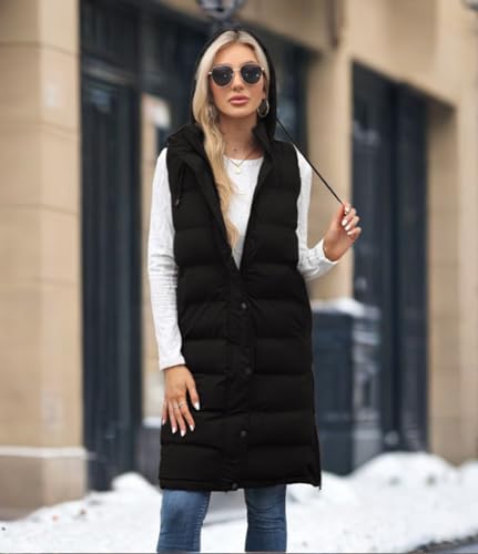 Long Vest for Women Sleeveless Winter Long Puffer Vest Lightweight Warm Zip Up Hooded Jacket4