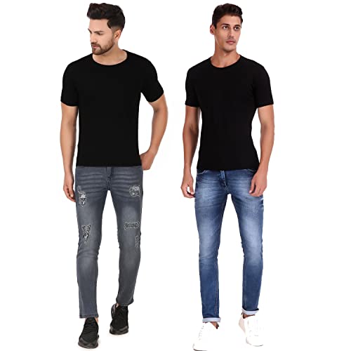 Image of Men's Plain Tshirt | Any Time Wear | Black & White Tshirt | Regular fit Half Slevees Round Neck Pure Cotton Black and Black Combo Pack of 2Tshirt XL
