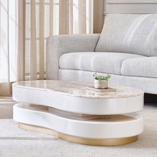 Image of Home Centre | Alchemy | Center Table for Living Room | Faux Marble Top | Cream | 1 Year Warranty