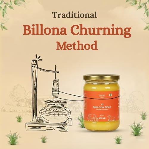 Image of A2 Desi Cow Ghee 500ml, Traditional Bilona Method Ghee, Pure Natural, Healthy, Organic Desi Ghee, Perfect for Cooking, Glass Jar, 500ml