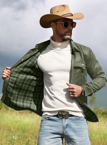 Zaitun Men's Flannel Lined Shacket Jacket Plaid Brushed Lining Cowboy Western Twill Outdoor Shirt Jacket - Image 3