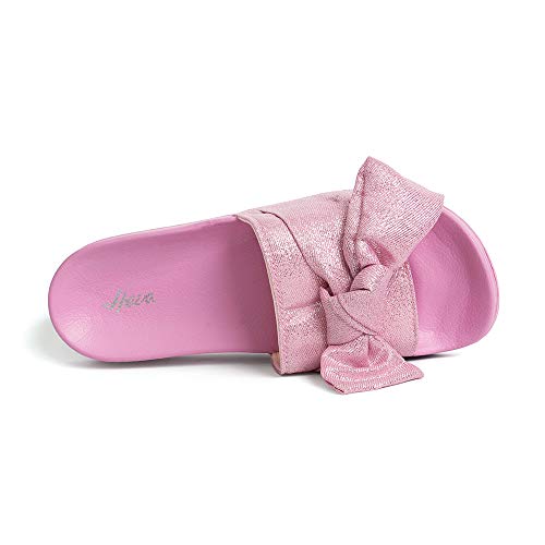 Image of FUNKYMONKEY Women's Bowknot Slides Sandals Comfort Casual Beach Slippers | Soft Denim Fabric Upper & Comfortable EVA Sole, Lightweight Slip-On Slides for Summer, Beach, Pool, and Daily Casual Wear