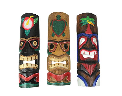 Zeckos Lot de 3 masques muraux colorés style île hawaïenne en bois 50,8 cm de haut Cover
