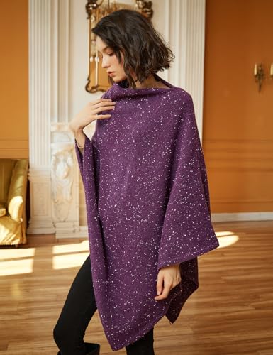Image of BEAUTELICATE Women Wool Poncho Knitted Tweed Wool Sweater Pullover Pile Collar Cape