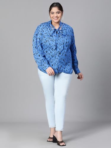 Image of oxolloxo Women Plus Size V-Neck with Tie-Knot Long Sleeve Top