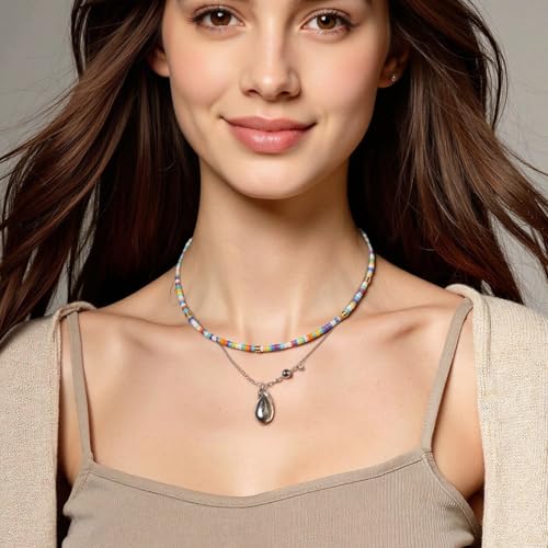 colourful beaded necklaces for women, 18k gold natural stone choker necklace, boho beach jewelry for women4