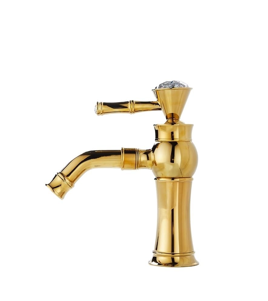 Mélangeur de lavabo de luxe en or poli et cristal pour vanité haut de gamme