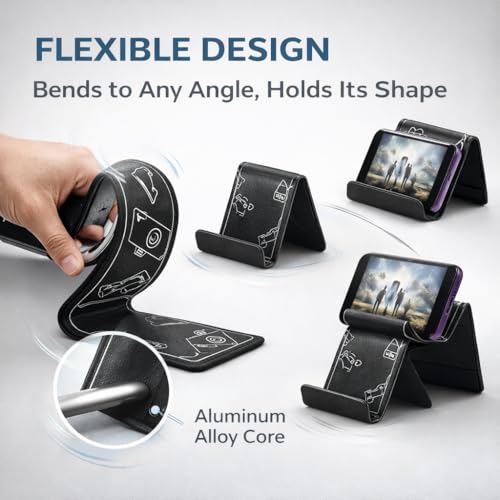 Image of Mizi Airplane Phone & Tablet Holder - Adjustable Flexible Flap Stand for Desk, Bed, Treadmill, Home, and Airplane Travel Essentials - Compatible with iPhone, Smartphones, and Tablets - Black