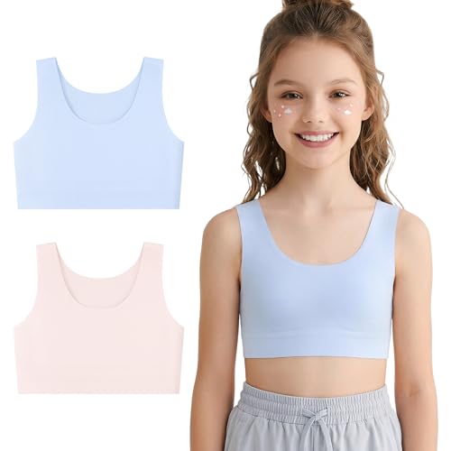 DRMYDRM Girls Sports Bra Crop Tops for Girls Non Padded Training Bras Kids to Teens 7-12 Years Multipack