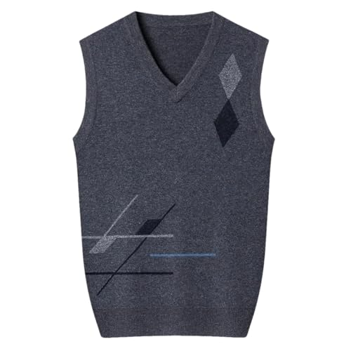 Men’S Argyle V-Neck Sweater Vest Thick Wool Cashmere Blend Sleeveless Knitted Pullover Tank Top