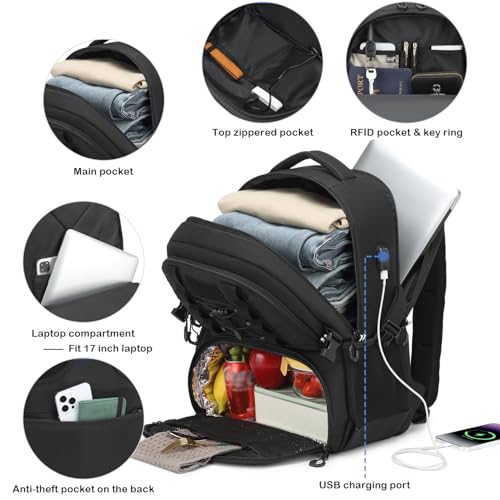 Laptop Lunch Backpack for Men, 40L Large Capacity Waterproof Insulated Cooler Backpack with USB and Lunch Box Compartment, RFID Laptop Work Backpack for Work, Travel, Picnic4