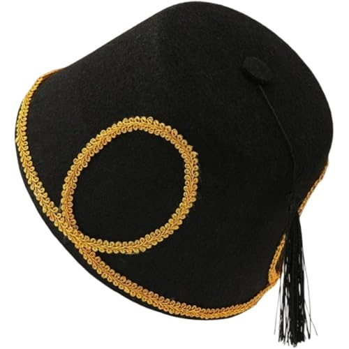Bemvp Chapeau Tarboosh Fez pour Femme, Chapeau Marocain Ottoman Rond Respirant À Pompons Turcs, Couvre-Chef À Thème Égyptien, Accessoires De Costume De...