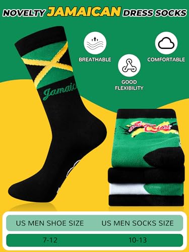 Cutecrop 4 Pairs Jamaican Socks for Men Women Funny Dress Jamaican Flag Crew Socks Novelty Jamaica Souvenirs Gifts Party Favors Holiday Birthday Gifts