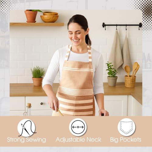Image of Unisex Cooking Aprons | Waterproof Apron | Striped Design with 2 Front Pockets & Adjustable Neck Strap | Durable, Oil & Stain Resistant | Chef Apron for Cooking