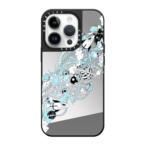 CASETiFY �~���[ iPhone 14 Pro �P�[�X [1.5m����̗����������N���A/MagSafe �ɑΉ�] - FLOW - �V���o�[ (�u���b�N�o���p�[)