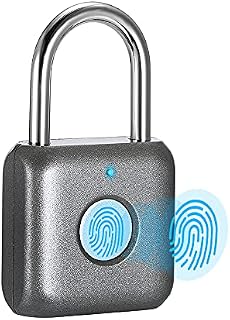 Fingerprint Padlock Mini Smart Padlock Keyless USB Charging Biometric High Security Lock for Gym Locker, Shed Locker, Storage Units, Luggages, Suitcases (Grey)