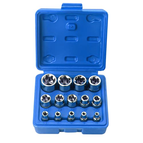 Set di 14 chiavi a bussola Torx per esterni, set di 1/2 1/4 3/8, Torx E dadi E4-E24, estrattore per viti a spirale, set di chiavi a bussola