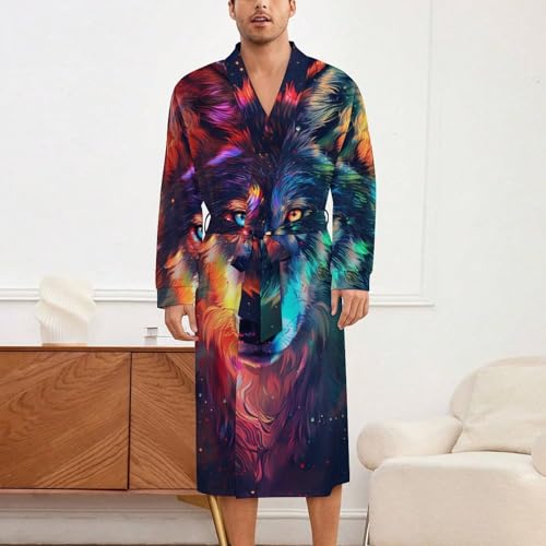Wolf Galaxy Soft Robe Long Sleeve Bathrobes V Neck Sleepwear Spa Robes with Belt Men Woman2
