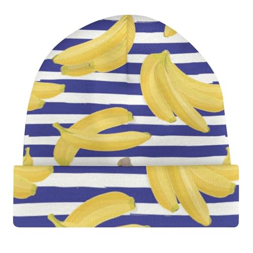 Banana On Blue Stripes Pattern Kids Beanie Hat for for Girls Boys Children Cap Winter Knitted Chemo Cancer Headwear Accessories Gifts Decoration4