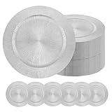 100 Pack Silver Charger Plate Bulk,13 Inch Silvers Plastices Chargers Plates Dinner Round Tray Tableware Dish For Table Setting Wedding Holidays partys Decors Decors(Glitter Silvers)