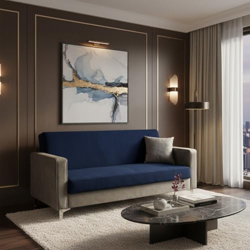 Image of FURNY Livingud 3 Seater Fabric Sofa Set (Light Grey-Blue) | in Premium Velvet Finish| Ideal for Living Room, Offices