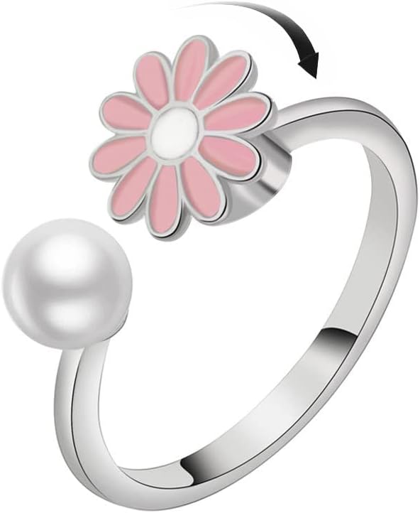 COLORFUL BLING Delicate Silver Cubic Zirconia Daisy Flower Butterfly Fidget Anxiety Rings for Women Adjustable Open Sunflowers Evil Eyes Stress Relief Stackable Rings