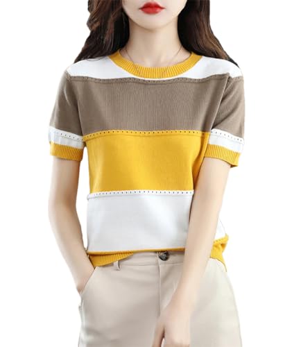 T-shirt d'été à manches courtes pour femmes Kelsiop pull ample tricoté