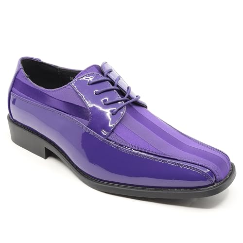 Image of Men's Oxford Lace up Striped Satin Patent Tuxedo Dress Shoes MC-179