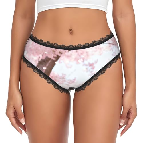 CNTDBU Ropa interior de bikini de encaje negro con diseño de panda y flor de cerezo para mujer, bragas suaves y elásticas de talle bajo, sin costuras, transpirables, para uso diario, Negro, S