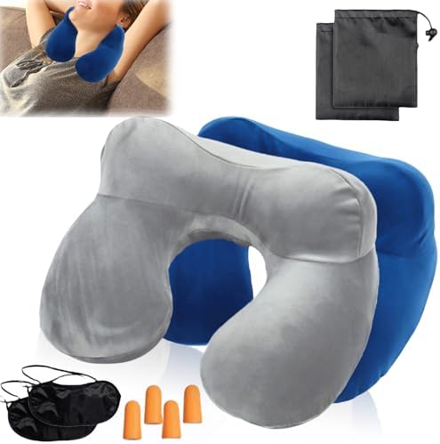 ANTROBIN Nackenkissen Aufblasbar Grau - Reisekissen Für Flugzeug & Auto In 20 Sekunden