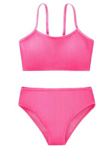 Image of Girl's 2 Piece Swimsuit Solid Spaghetti Strap Bikini Sets Beach Bathing Suit Swimwear for Teen Kids