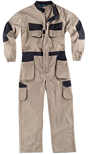 WORKTEAM Buzo de Trabajo Tejido Elástico, Cremallera Metálica de Doble Tirador, Mono de Trabajo. Unisex Beige+Negro XXL