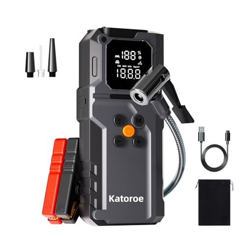 Image of Jump Starter with Air Compressor, 4000A Car Battery Jump Starter Portable (9.0L Gas /7.0L Diesel), 150PSI 12V Jump Starter Jump Box with Jumper Cables, LED Light