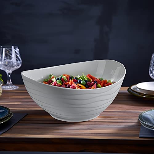 Kiteiscat Extra Large Elegant Ceramic Oval Salad Bowl Set With Premium Acacia Wood Salad Serving Utensils - Large Capacity, Stylish And Practical, Kitchen Must-Have #TOP4