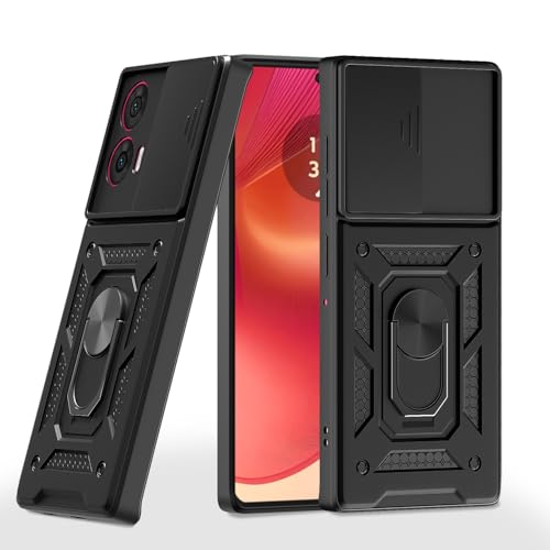 Image of Outlouders Back Cover for Motorola Moto Edge 50 Fusion 5G | D10 Tough Armor 360 Protection Case with Sliding Camera Shield & Ring Holder Stand Bumper Case (Black)