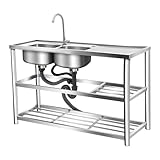 Fregadero independiente de acero inoxidable con armario inferior para exterior, capacidad de