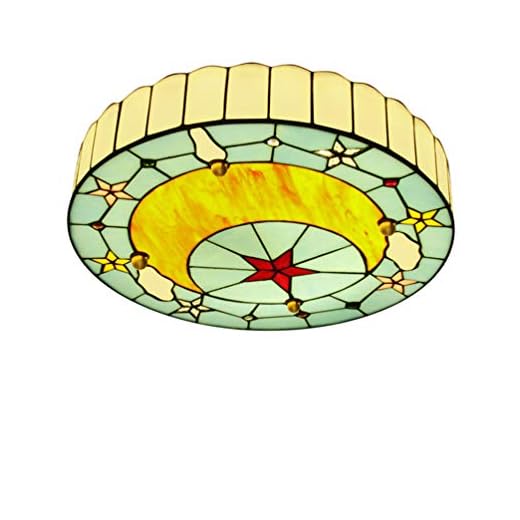 ACHNC Taklampa Tiffany retro taklampor barnrum med måne och stjärna handgjorda glasmåleri lampskärm infälld 3-färgad LED Tiffany lampa för sovrum tak dekorativ, 50 cm