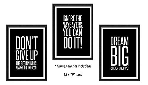 Ignore The Naysayers (13 x 19) Famous Quotes 3 Poster Set Teen Boy Girl Sports Wall Art Decorative Prints Black White Workout Fitness Wall Decor Home Office Business Classroom Dorm Gym Entrepreneur