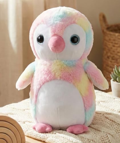 Image of Cute Rainbow Penguin Soft Toy, 30 cm - Premium Plush Stuffed Animal for Kids, Girls & Boys | Huggable Pastel Cuddly Toy for Nursery & Birthday Gifting